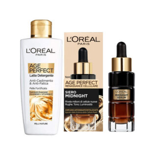 L OREAL AGE PERFECT GIFT POUCH MIDNIGHT SERUM 30ML CLEANSING MILK 200ML